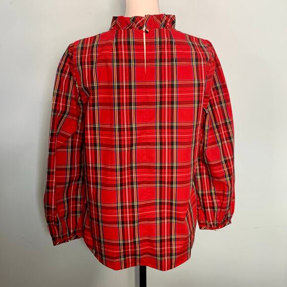 NWT J. Crew Long-Sleeve Ruffleneck Top in Red Stewart Tartan Size Small - Picture 5 of 9